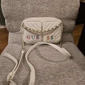 GUESS White Crossbody Bag with Colorful Lettering